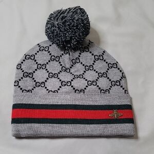 Gucci Gray Beanie with Red and Black Stripe